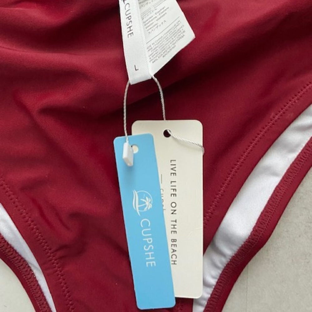 NWT CUPSHE Red Wine Strappy Cheeky 2pc Bikini Swimsuit Medium - Picture 5 of 13